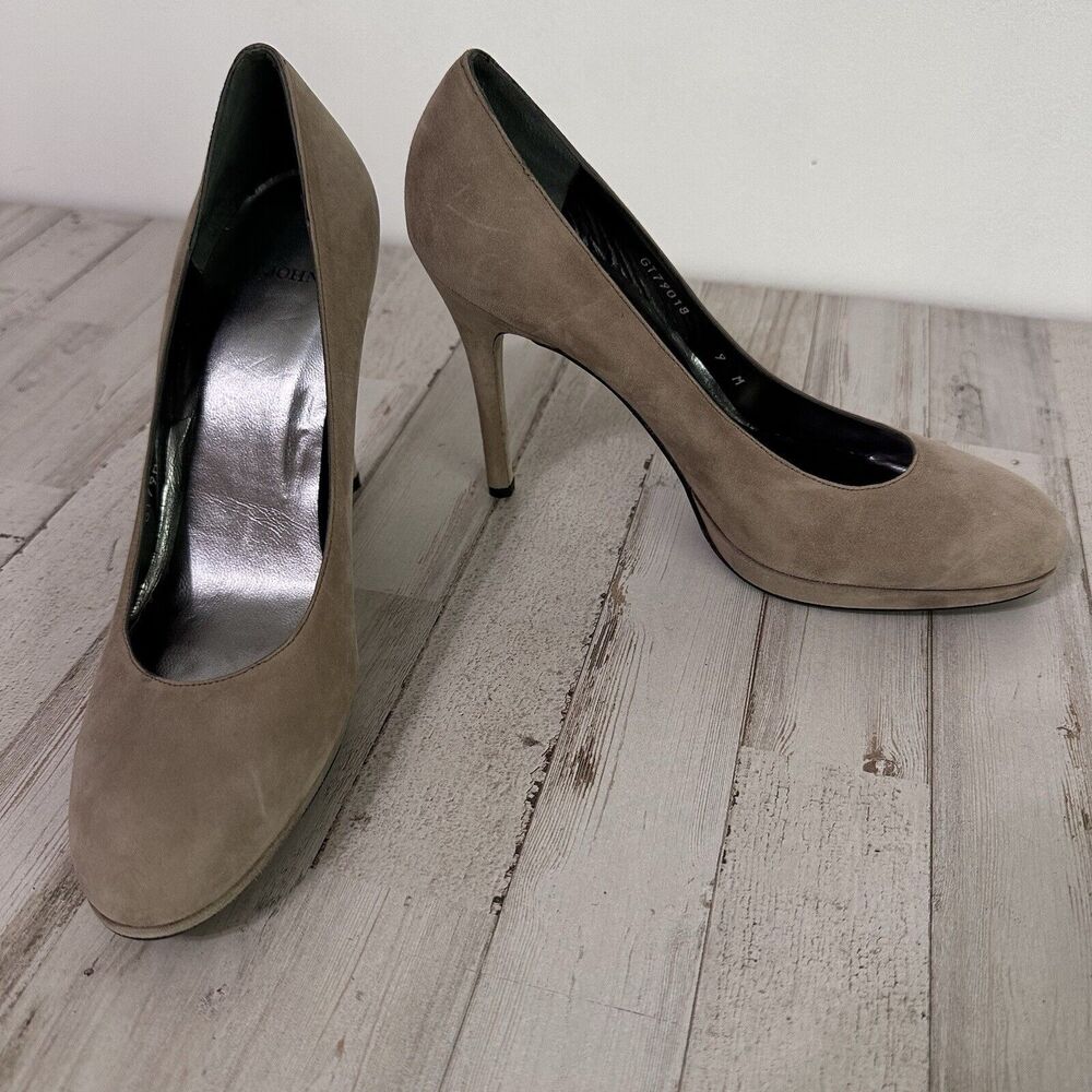 St John Heels 9M GT79018 Tan Suede Stiletto Business Party Designer 4.5 Heel